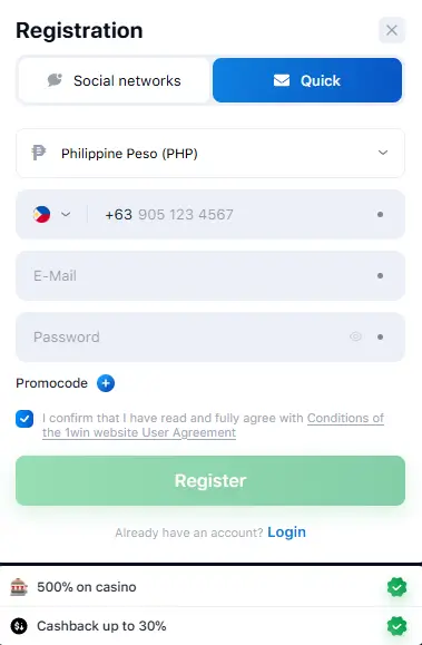 1win Registration free
