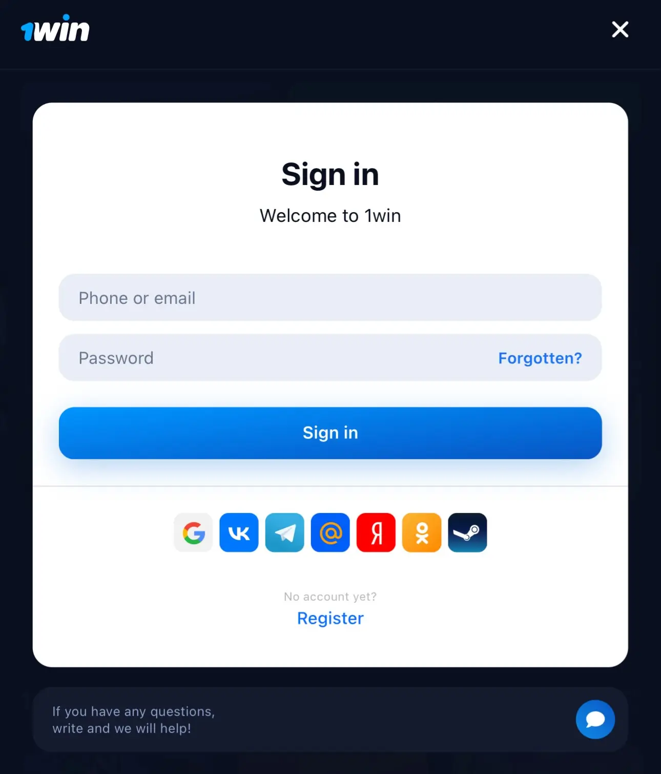 1win login to platform